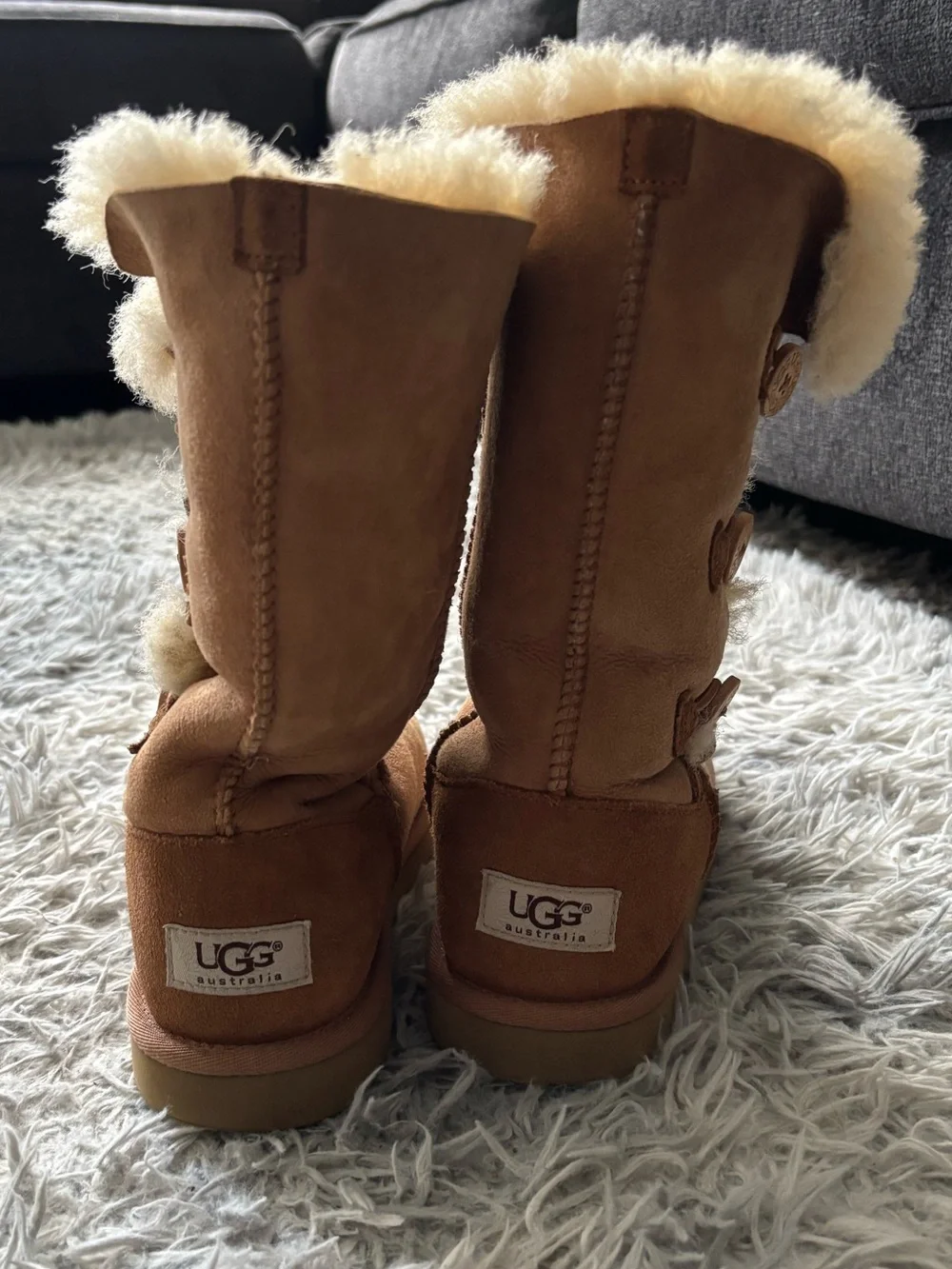 UGG Chestnut Suede Shearling-Trim Tall Button Boots